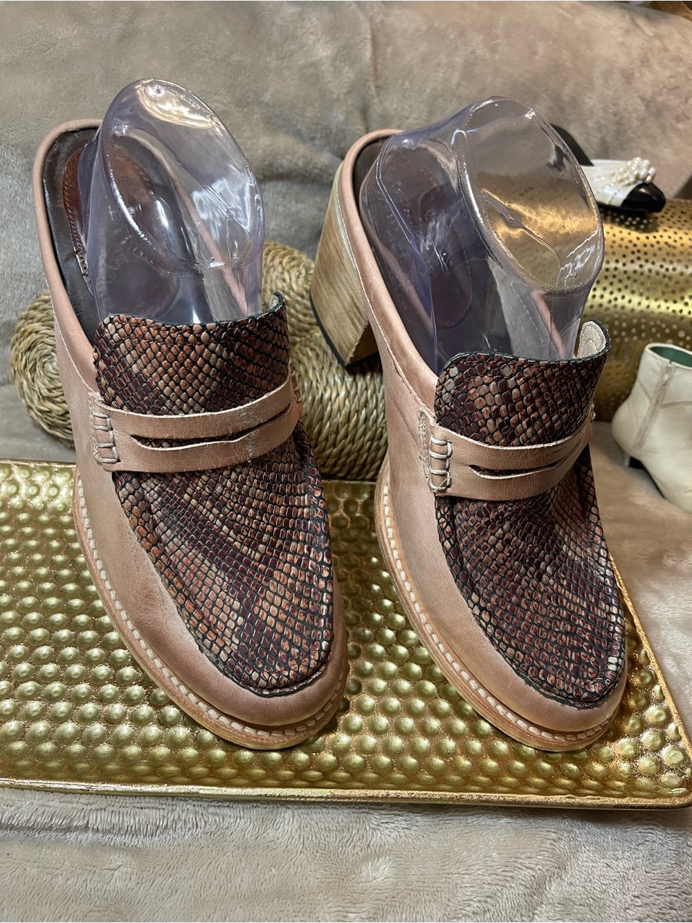 Freebird “Collins” in Blush Snake Leather Mules